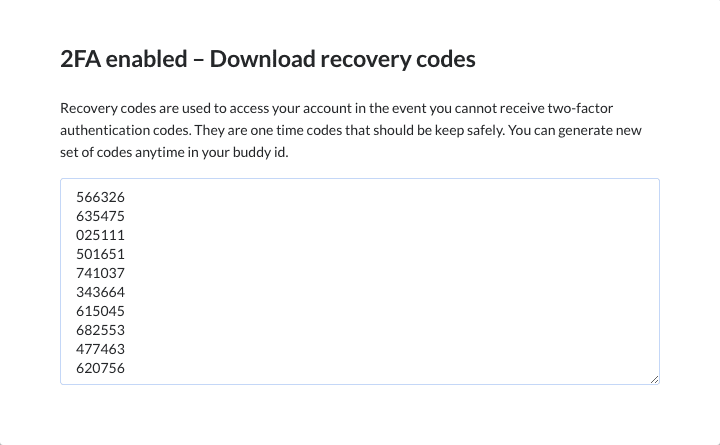 2FA recovery codes