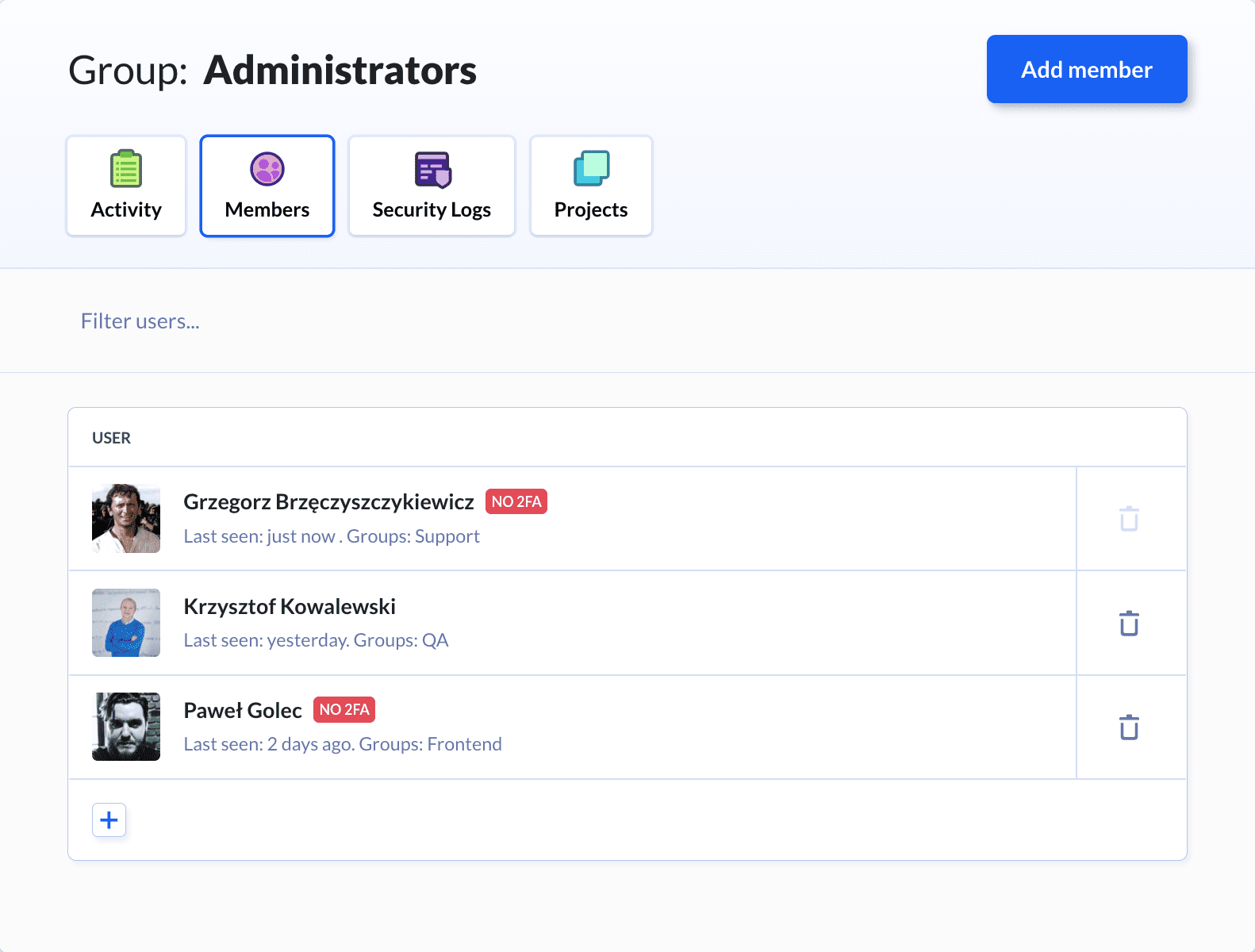 Admin group overview