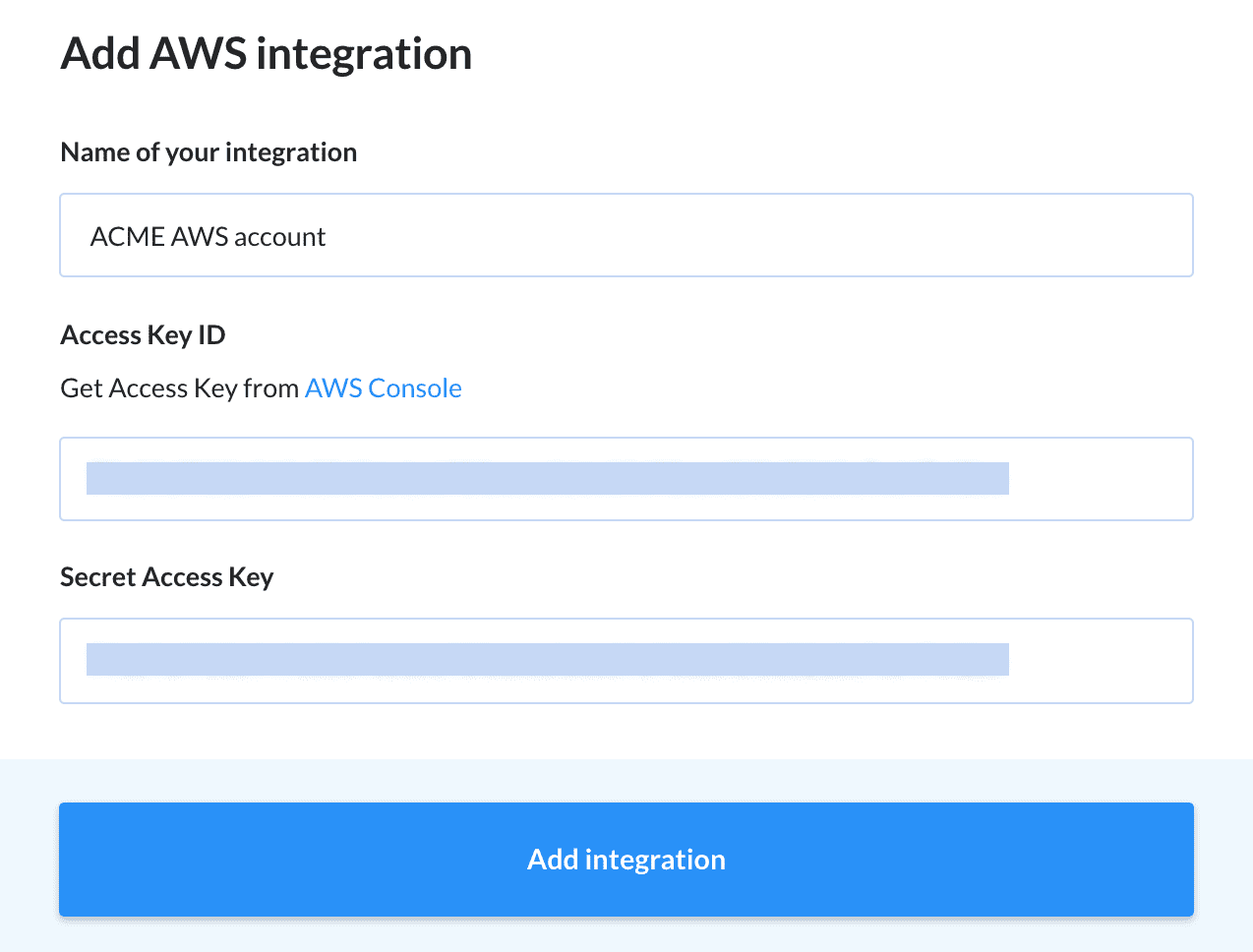 Adding an AWS integration