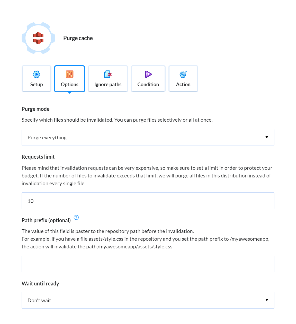 CloudFront action details