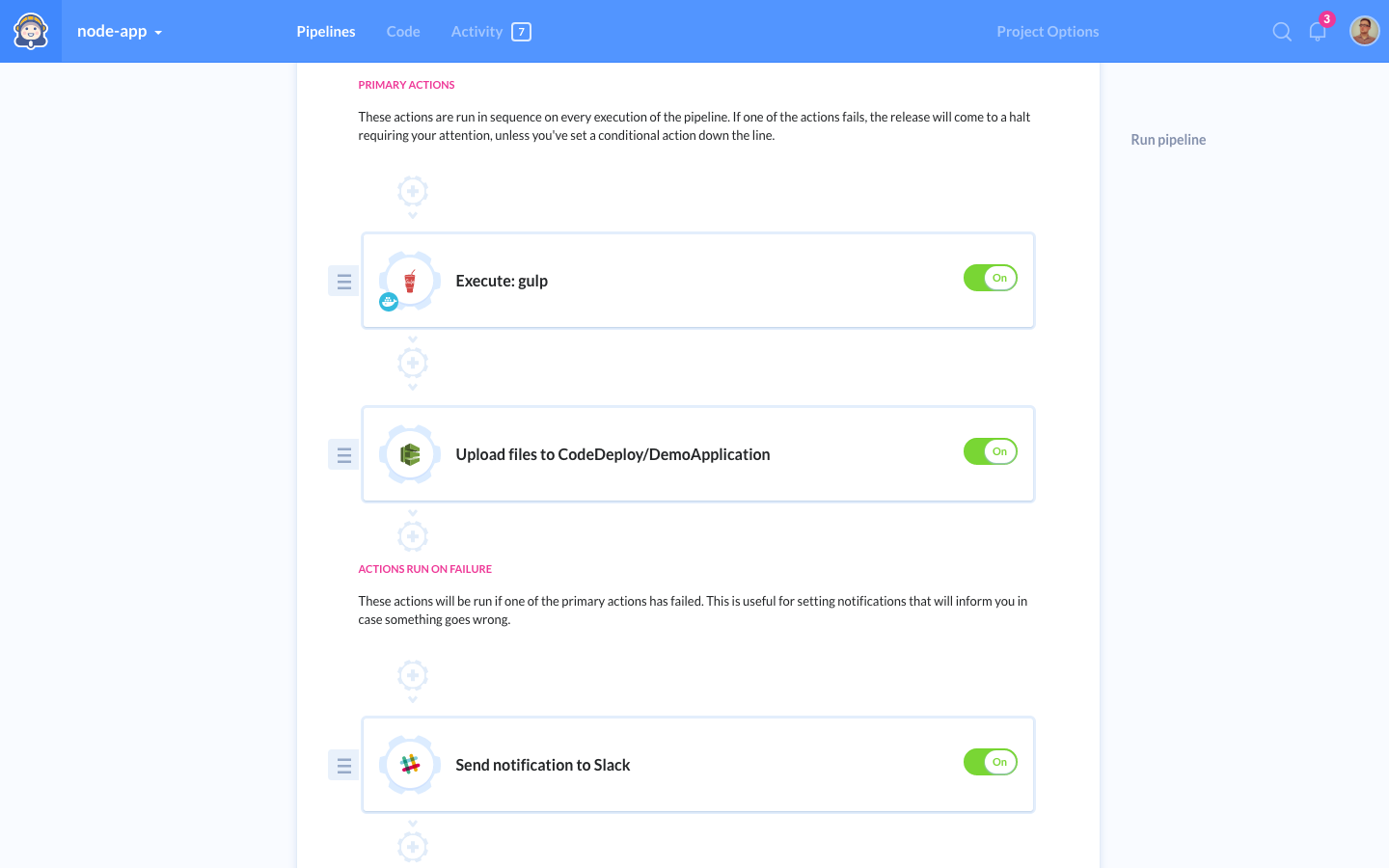 Example Gulp-CodeDeploy-Slack pipeline