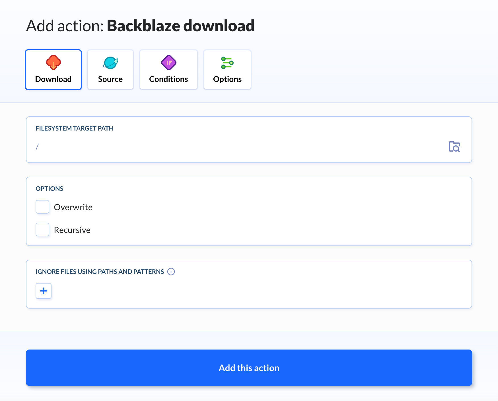 Action configuration details