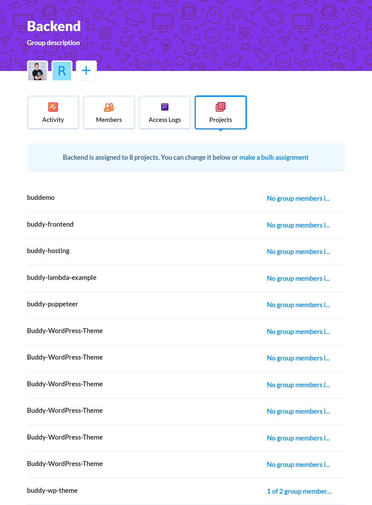 Group settings page