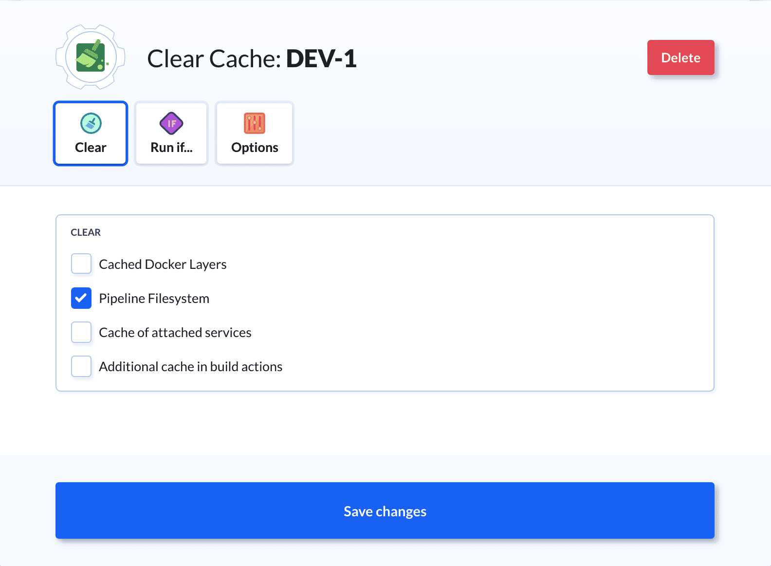 Clear cache action overview