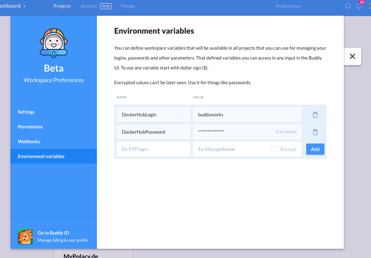 Environment variables