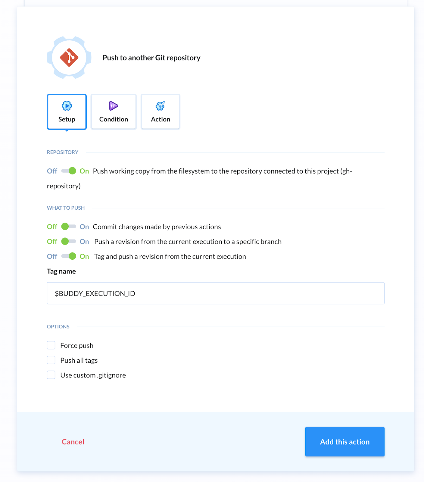 Git Push action configuration