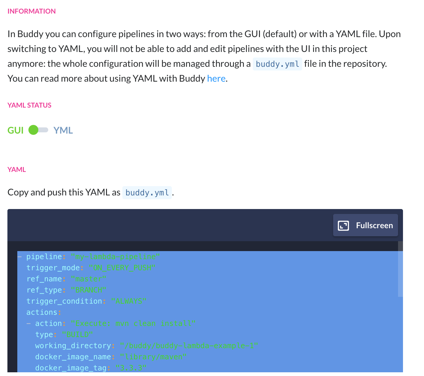 Show YAML for pipeline