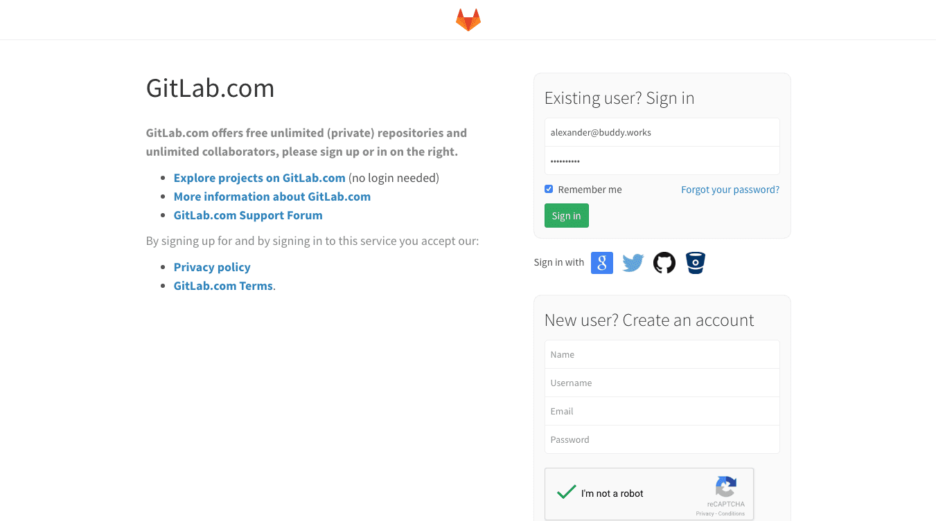 GitLab login page