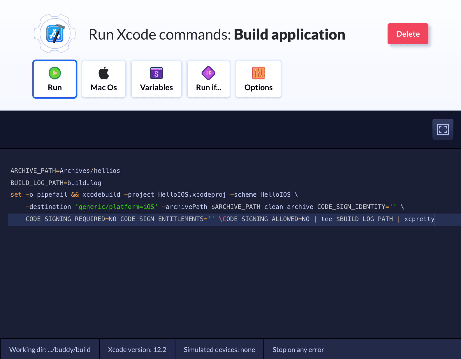 Xcode command input