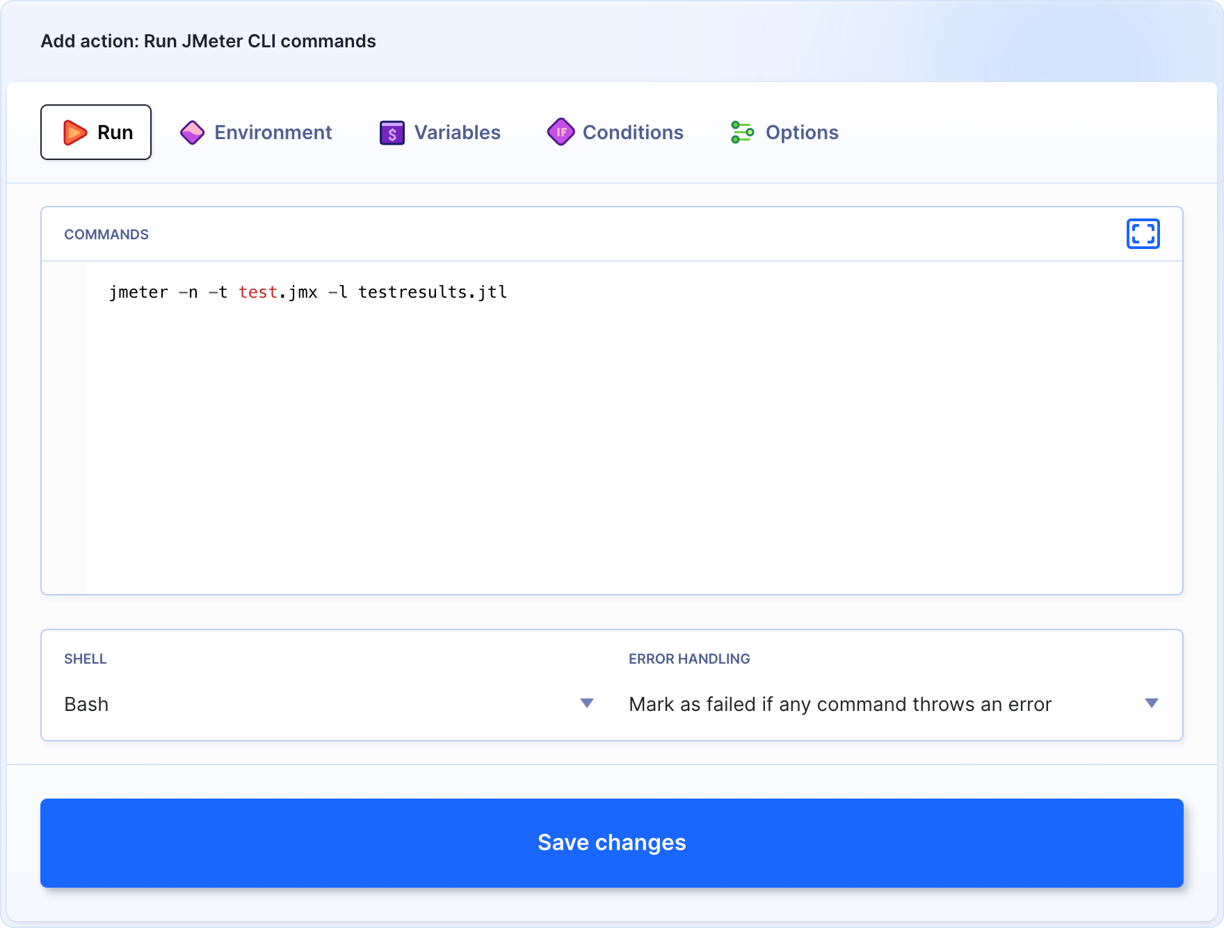 Action configuration details