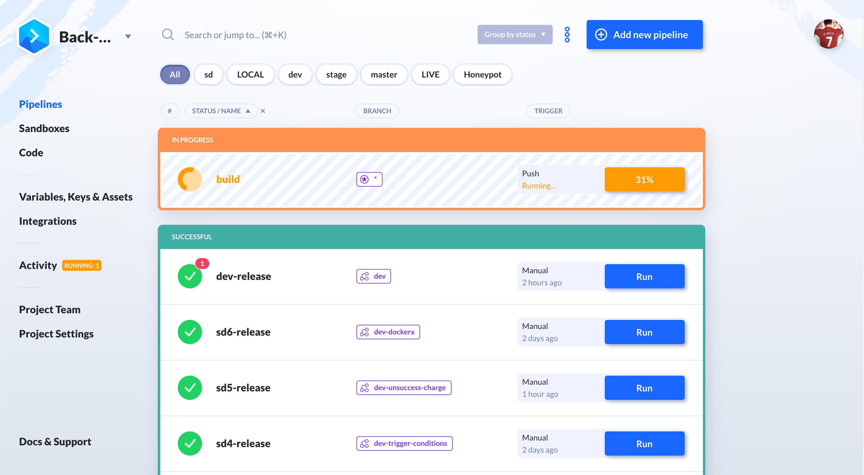 Grouping by pipeline status