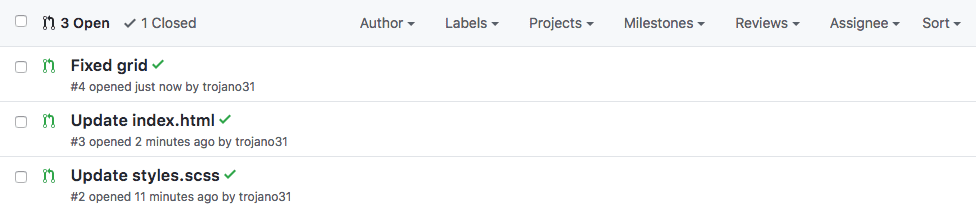 GitHub pull requests page