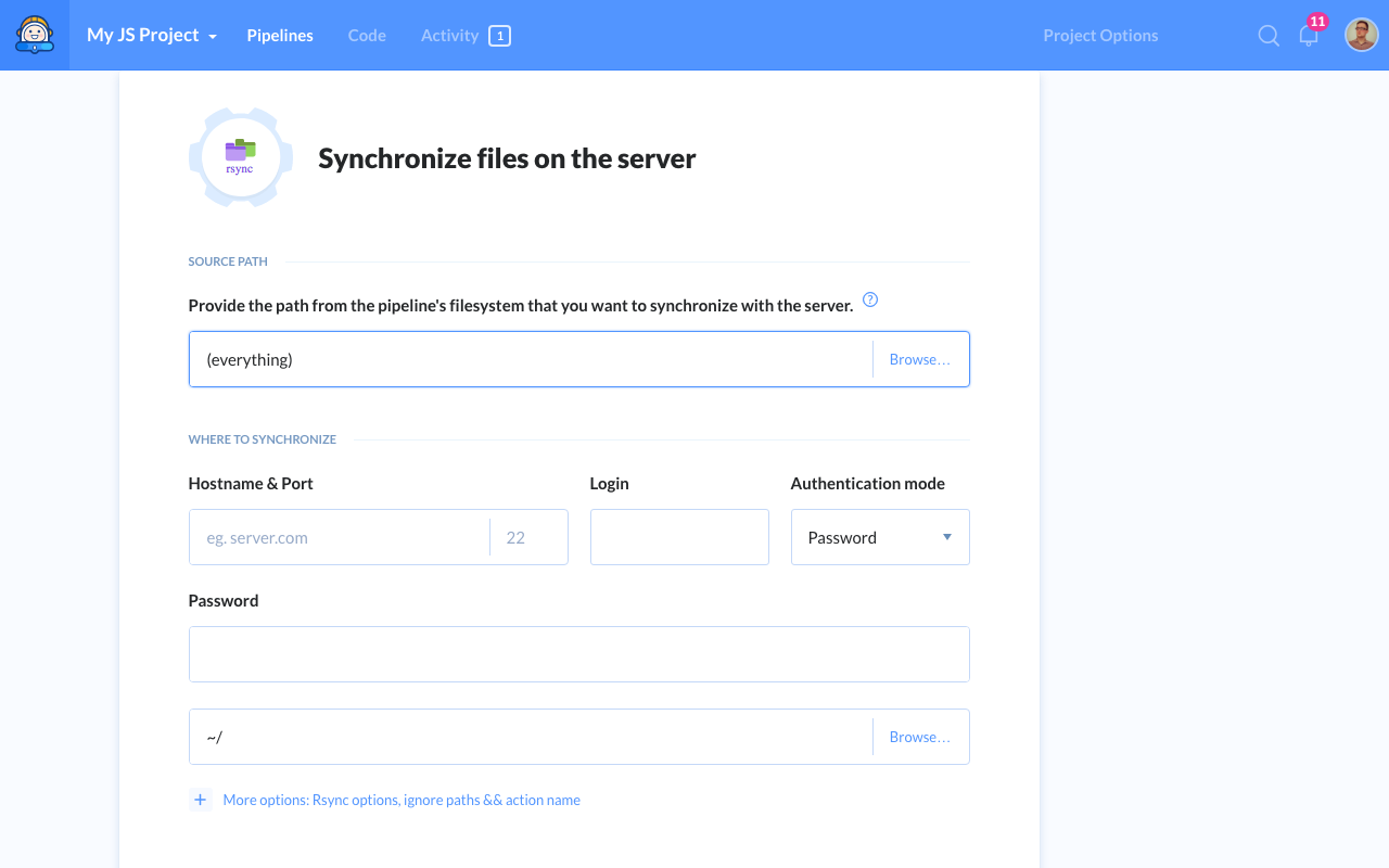 Rsync action details