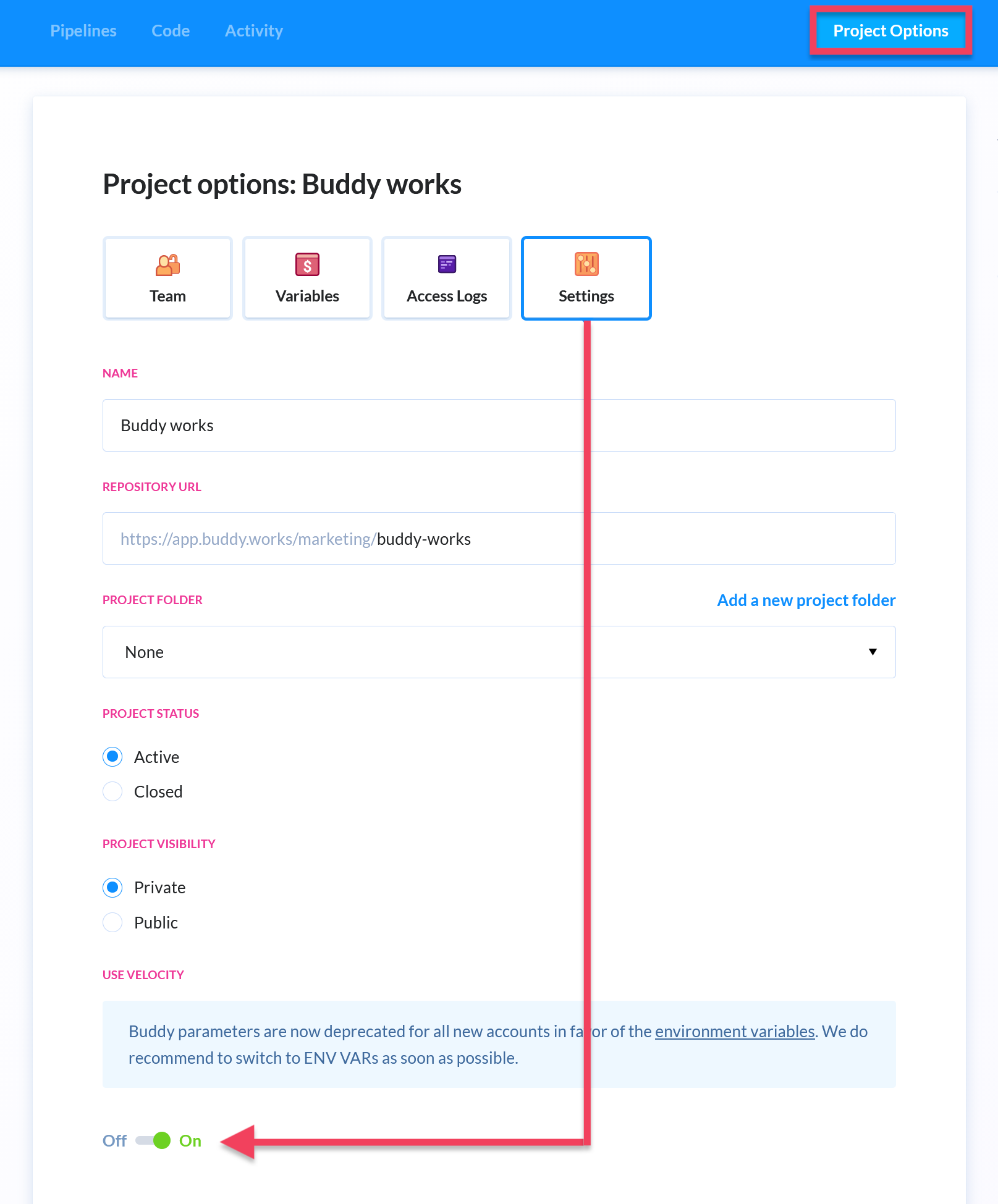 Velocity template activation switch