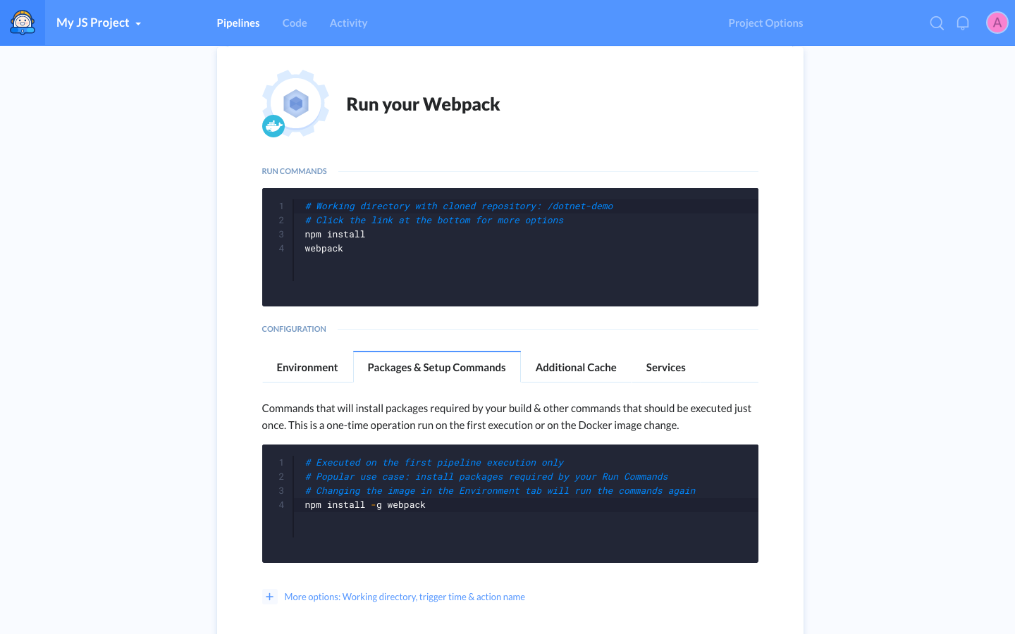 Webpack action details