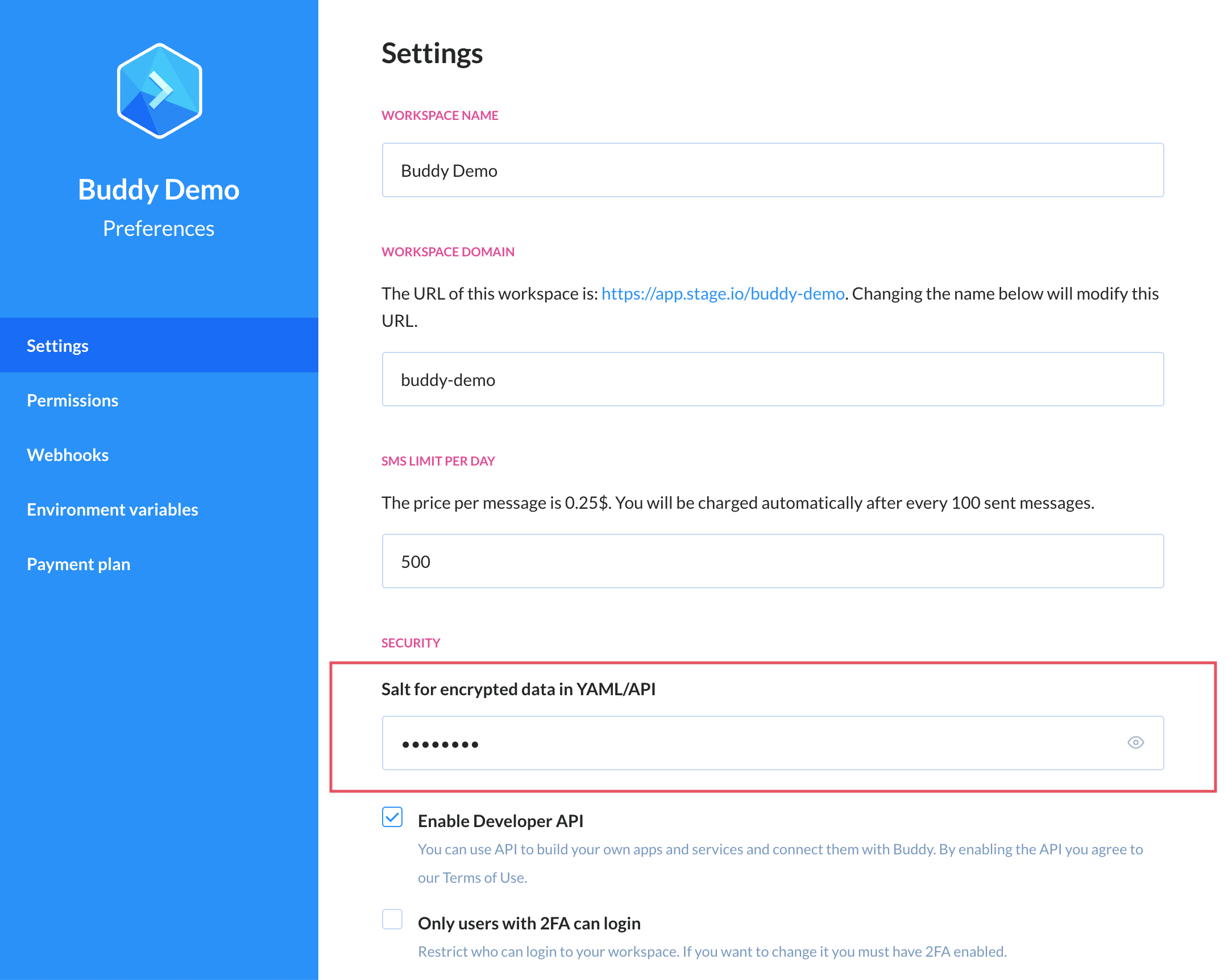 Salt for YAML/API encryption