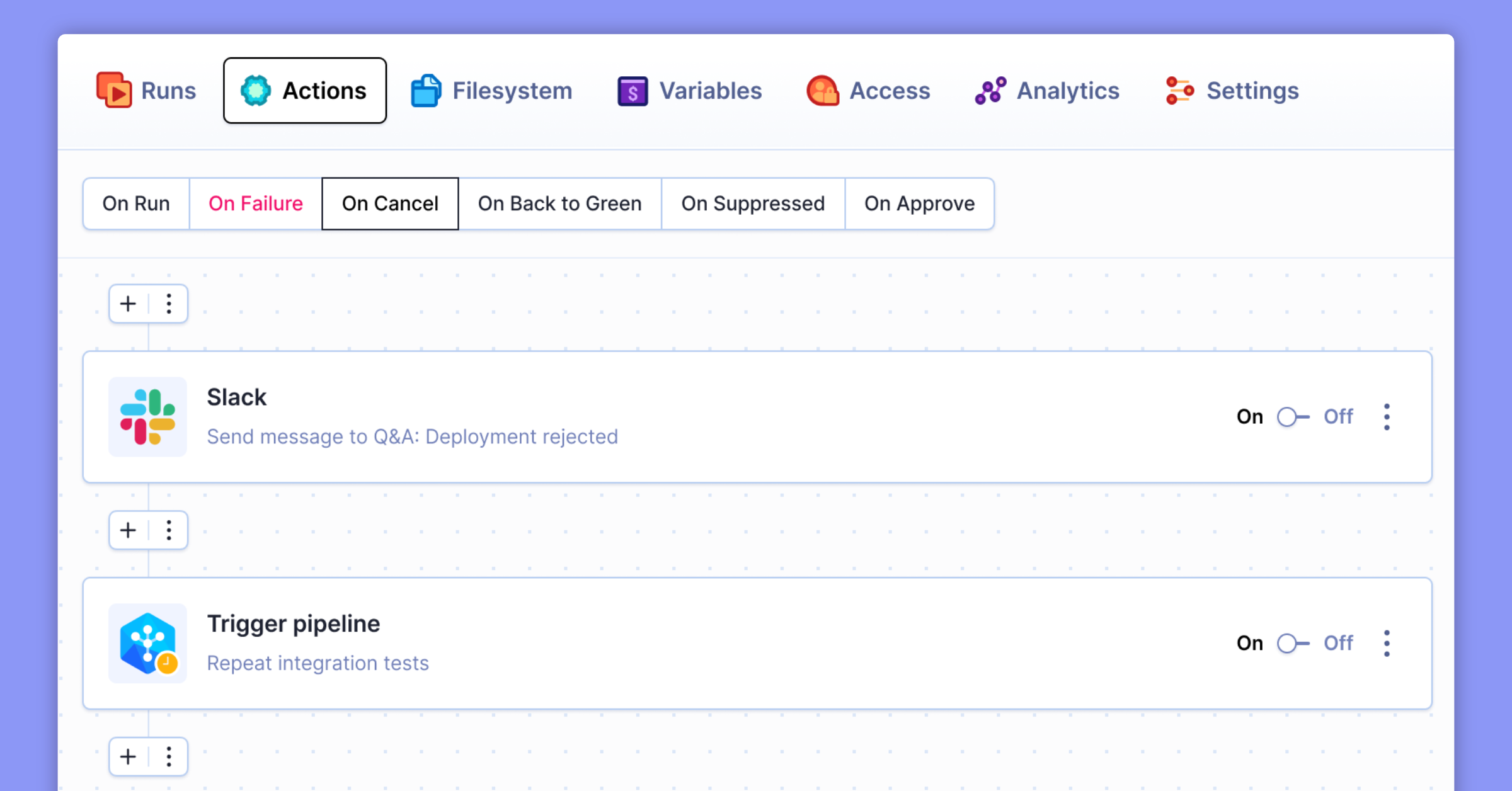 New pipeline scenario: Run on Cancel