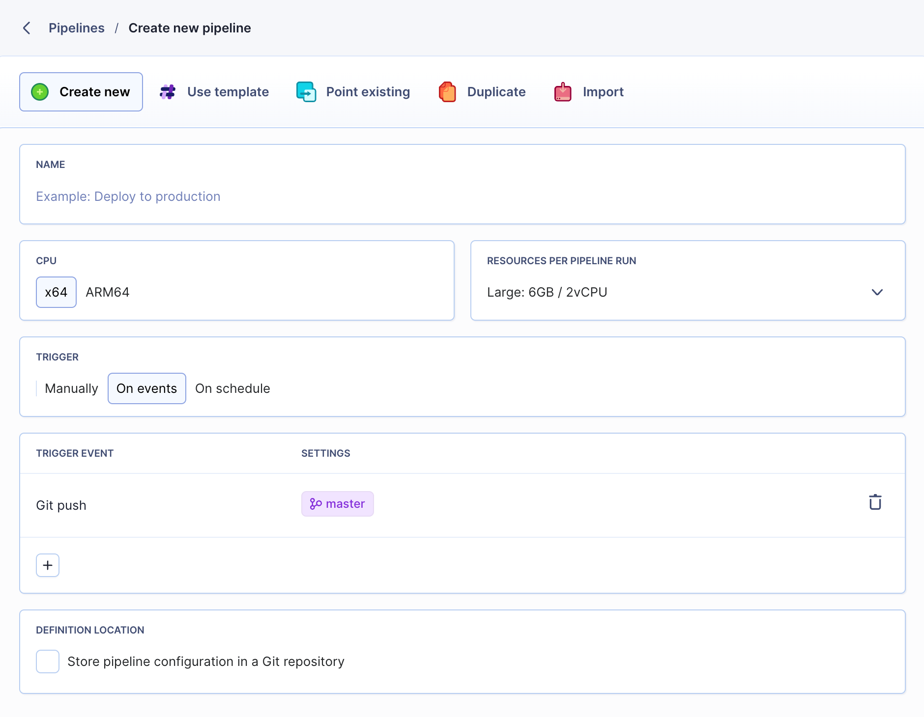 New pipeline configuration