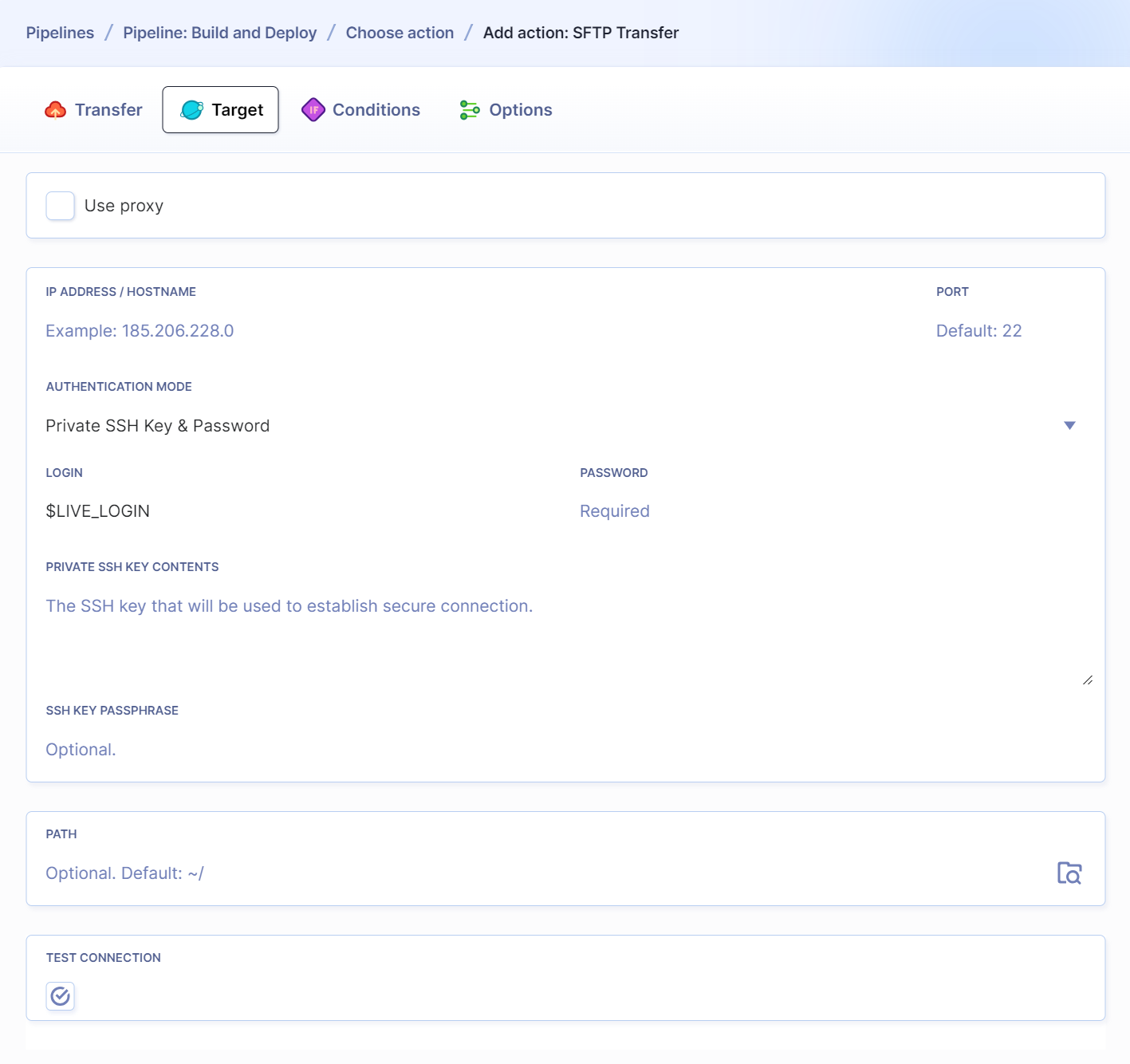 SFTP transfer configuration