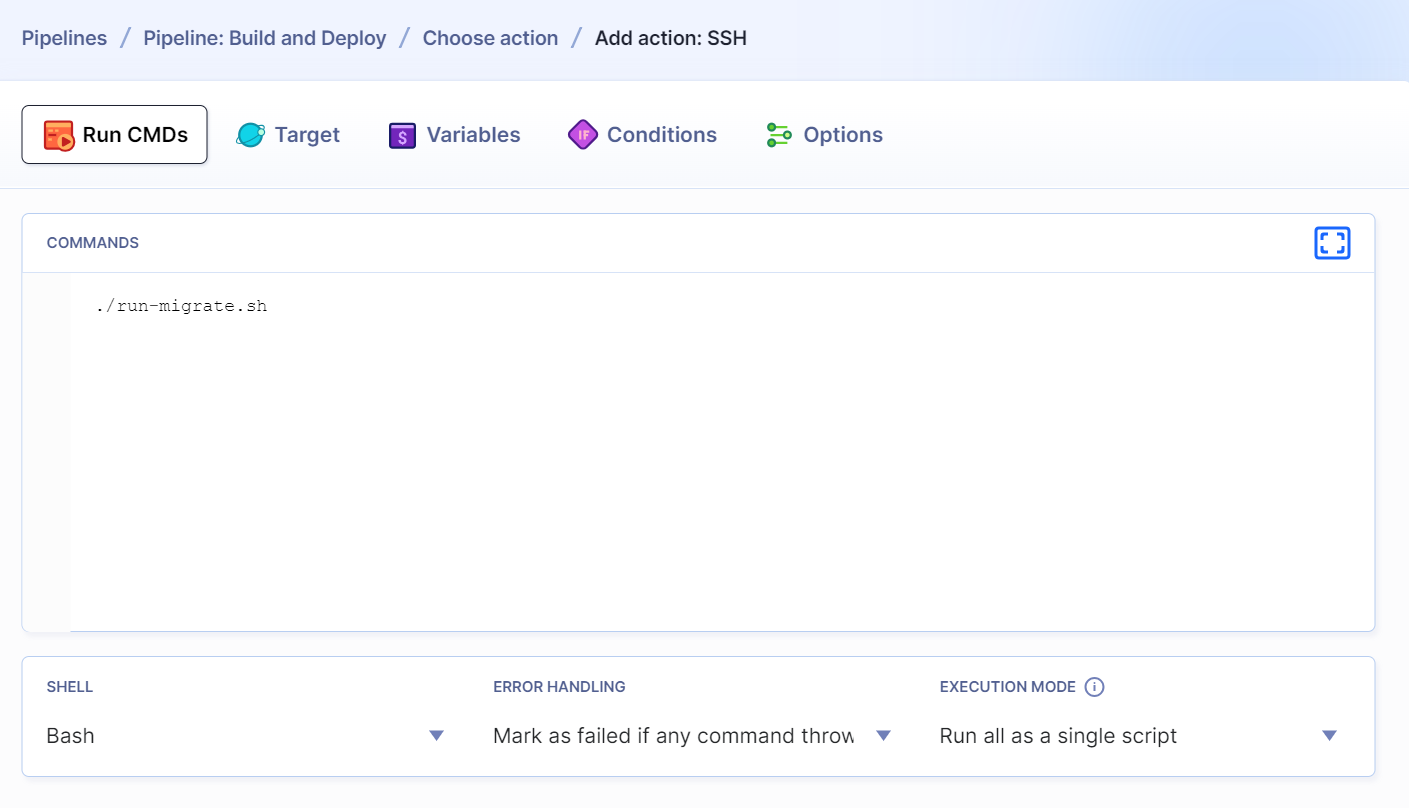 Command console in SSH action