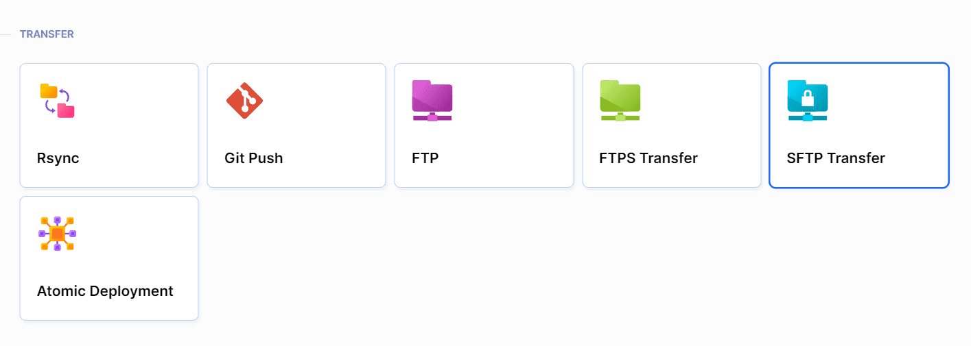 Transfer actions with SFTP deployment