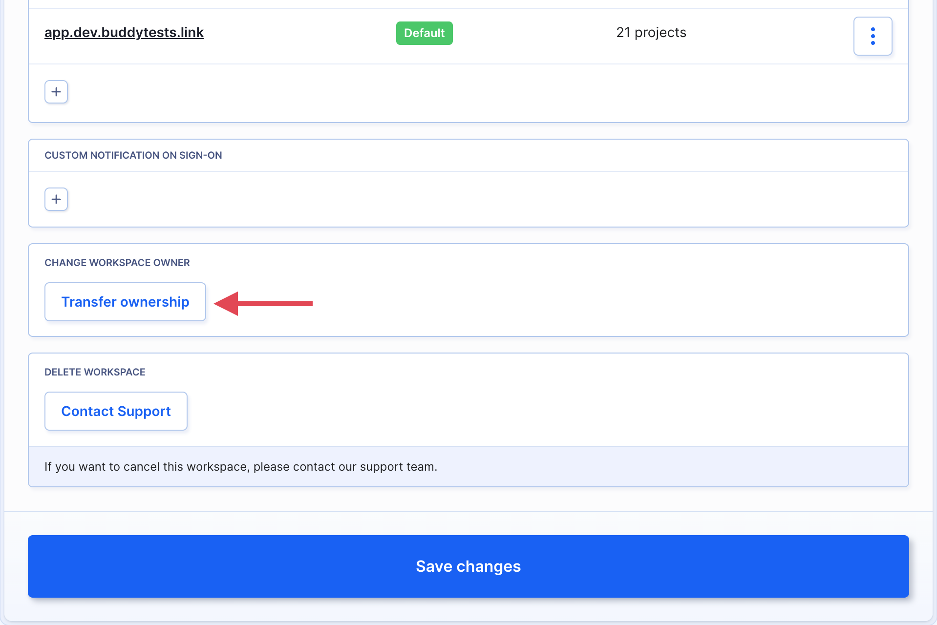 Workspace name & URL settings