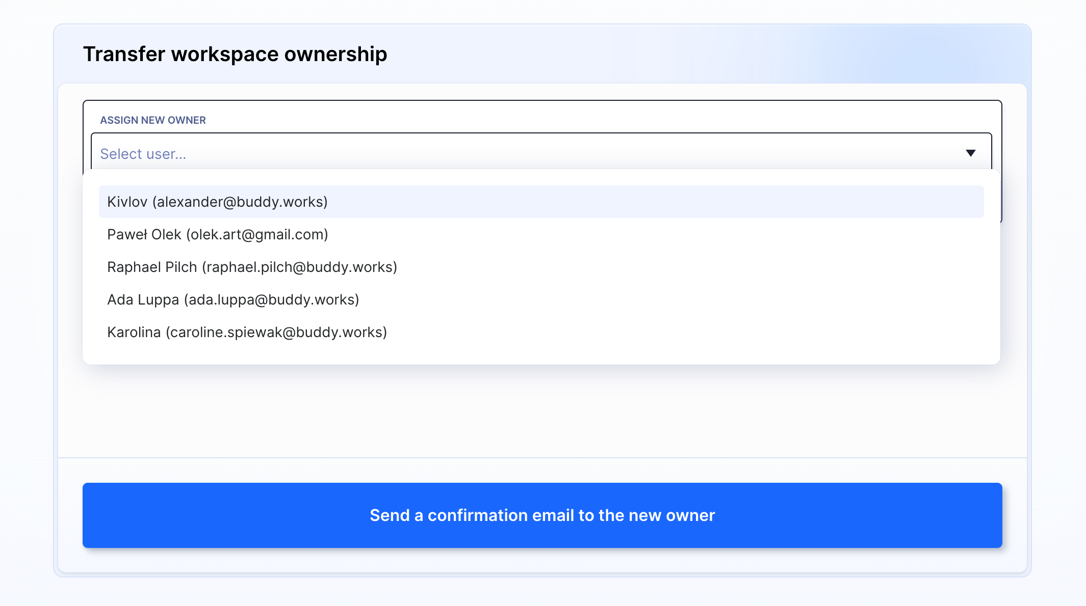 Workspace ownership transfer