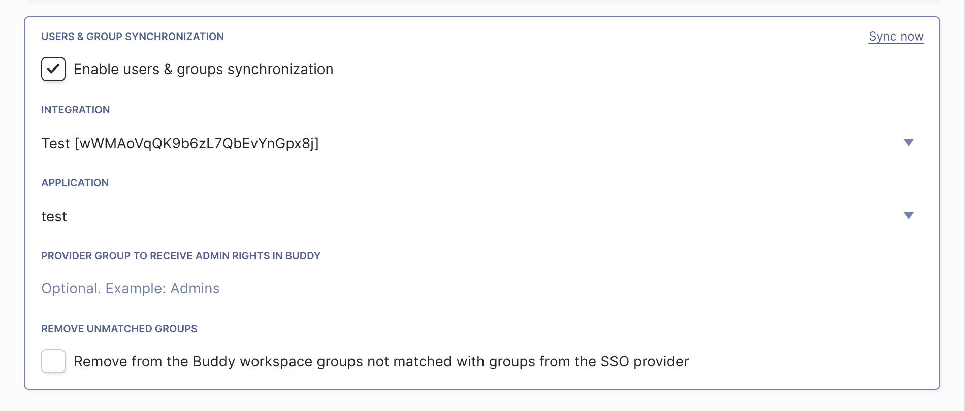 SSO group sync settings
