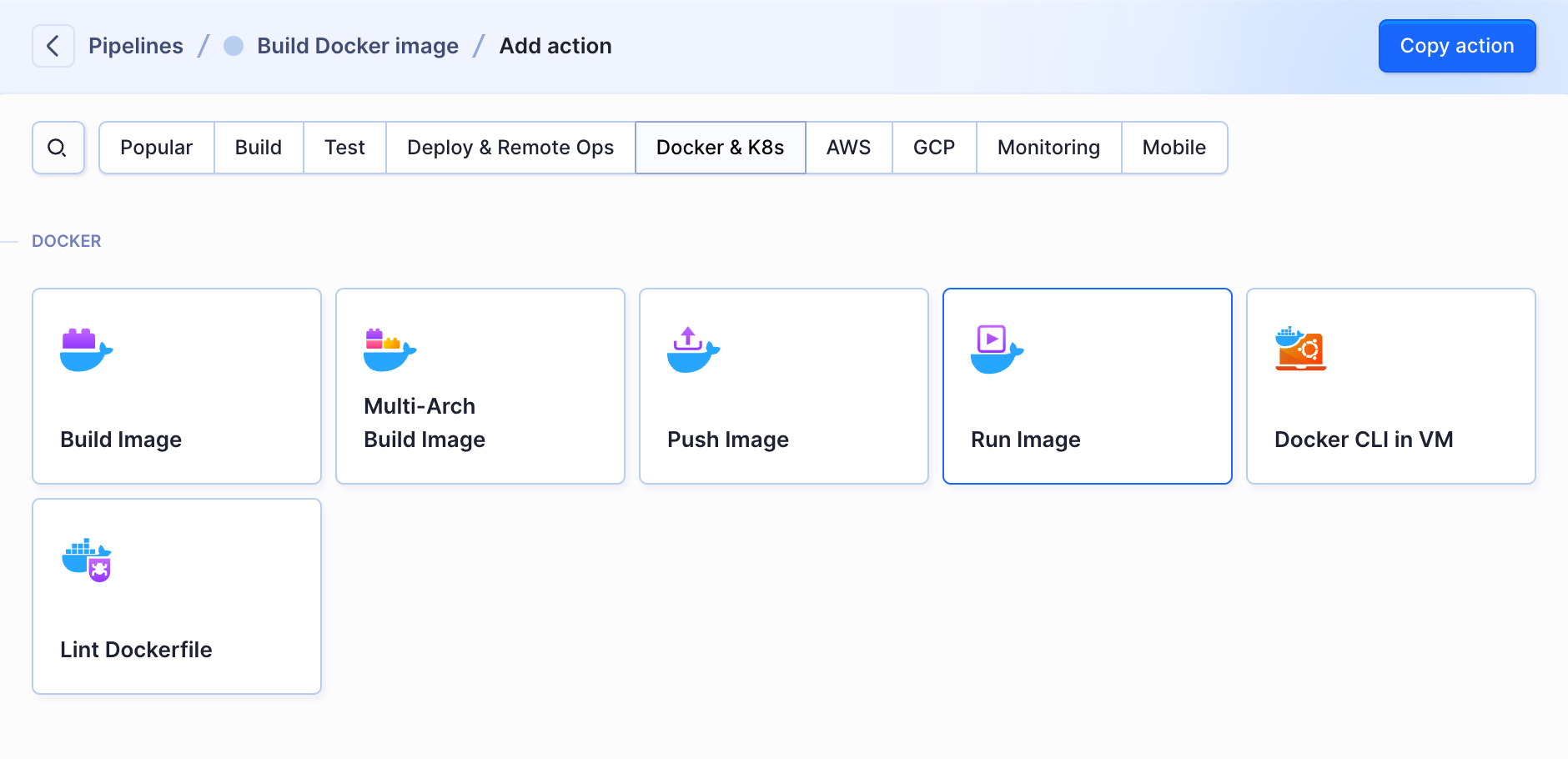 Adding Run Docker image action