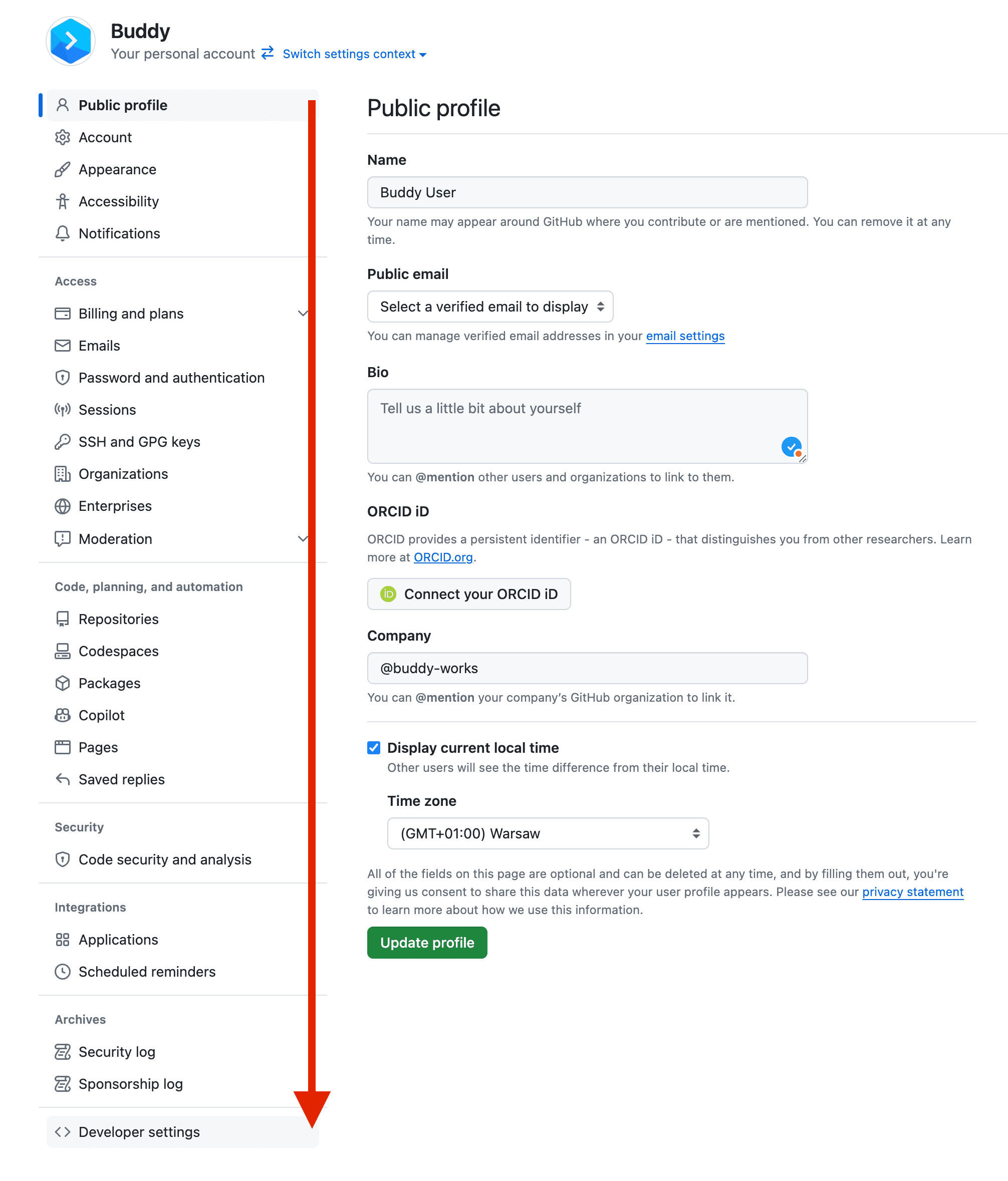 Developer settings location in GitHub