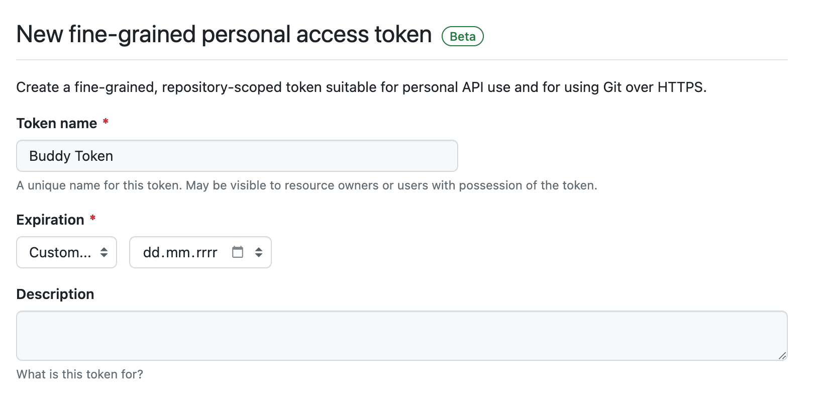 Fine-grained personal access token details