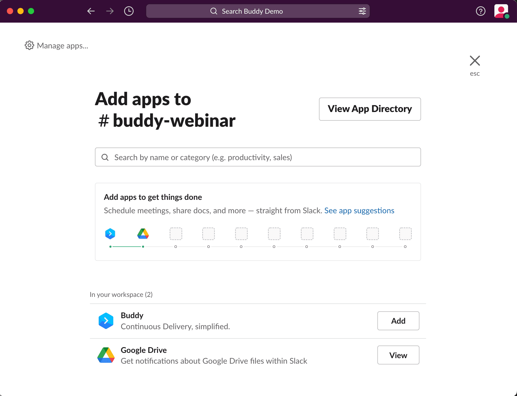 Adding Buddy app to the channel