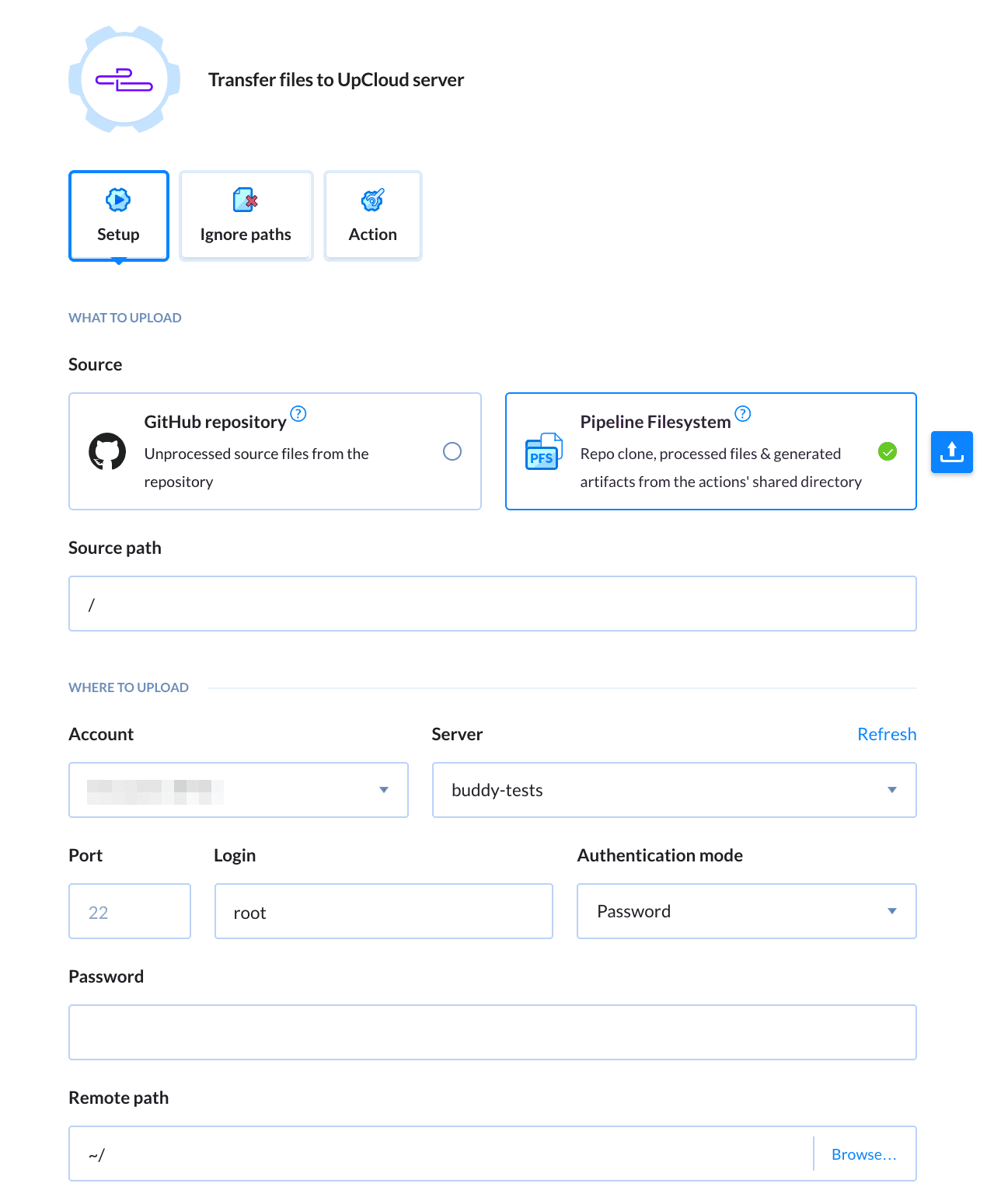 UpCloud action configuration