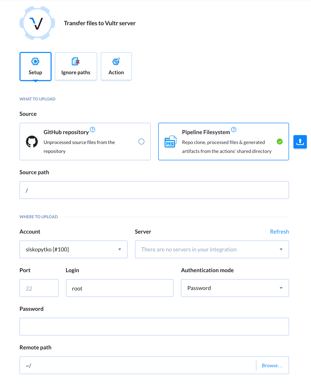 Vultr action configuration