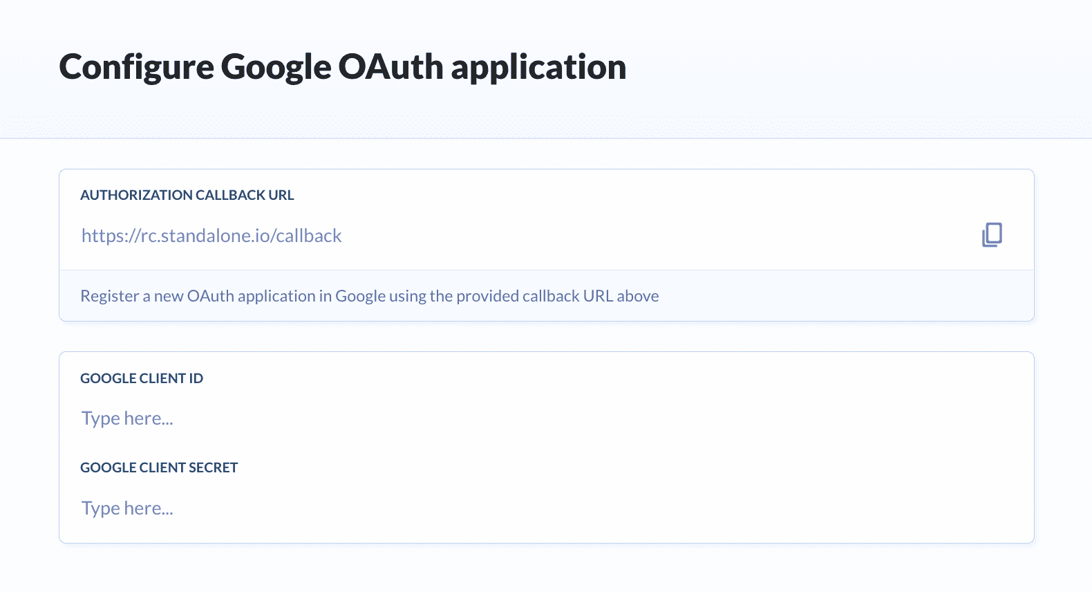 Google OAuth configuration form