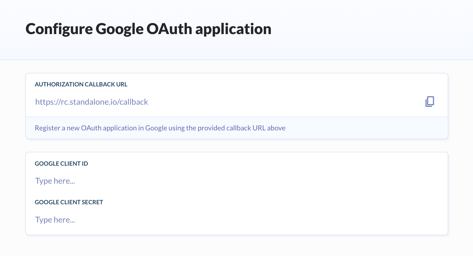 Google OAuth configuration form