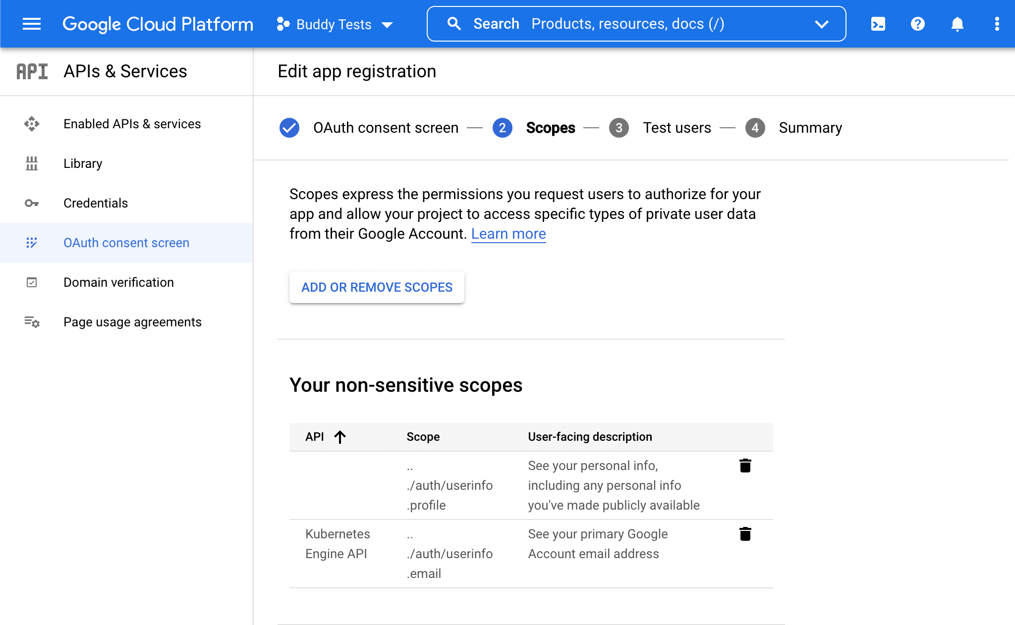 OAuth consent screen configuration