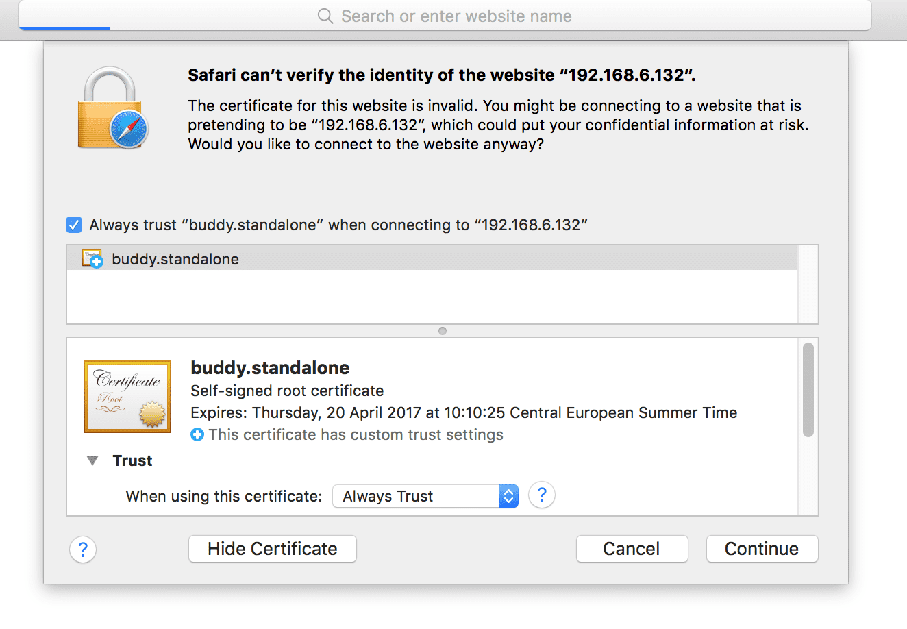 Safari certificate warning