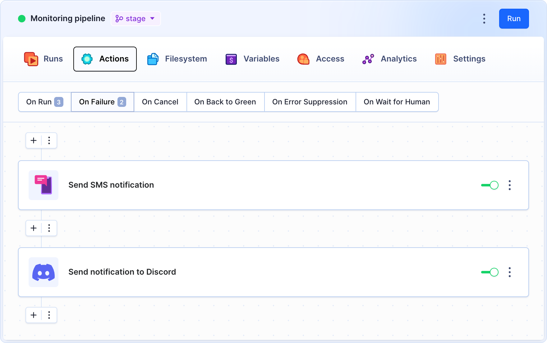 Example actions run on a monitoring issue