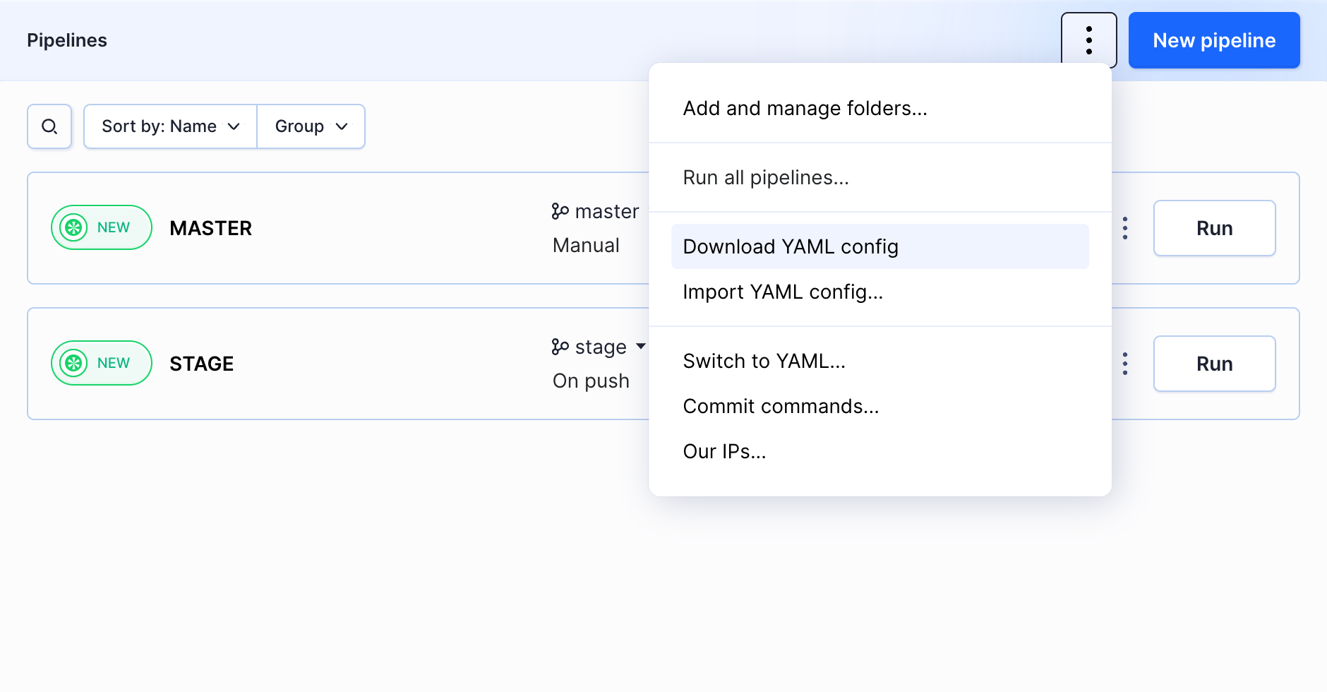 Exporting configuration of all pipelines