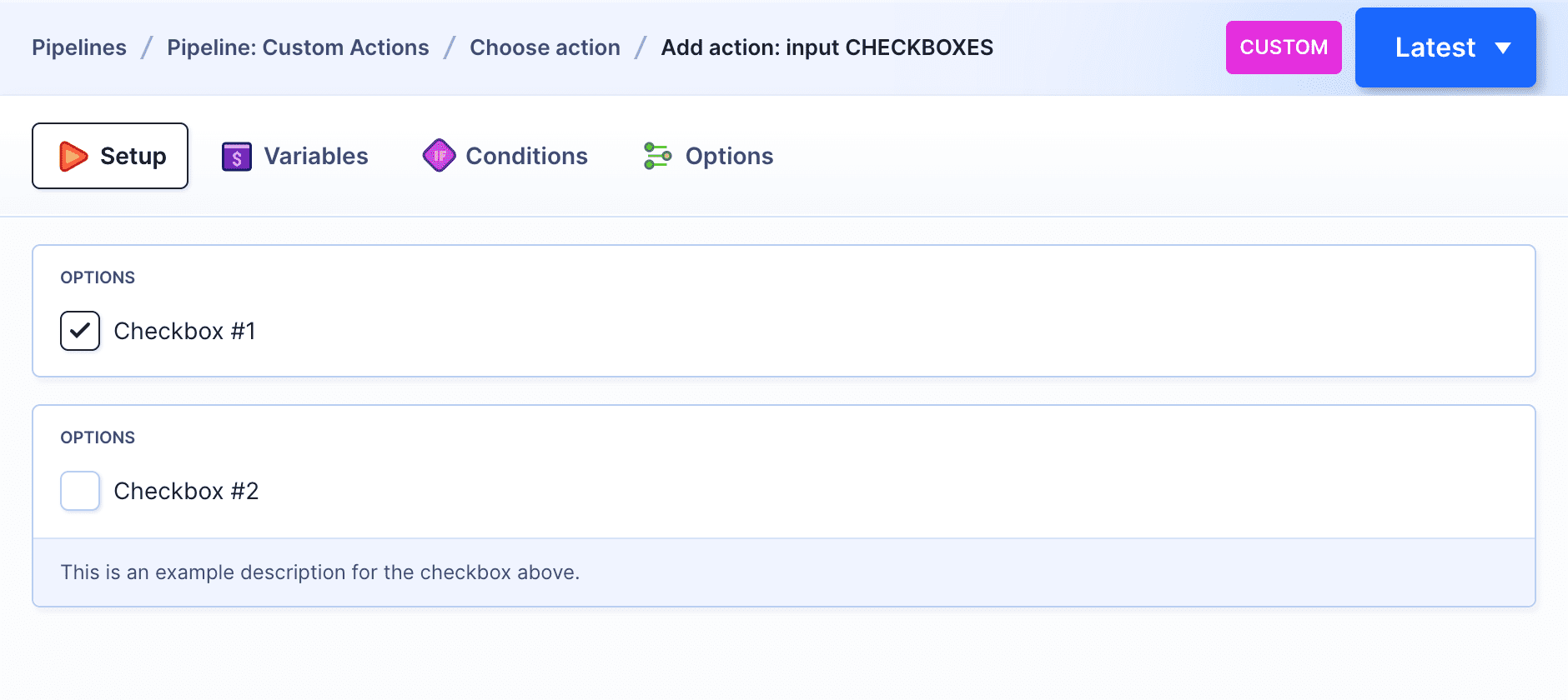 Custom action with CHECKBOX inputs