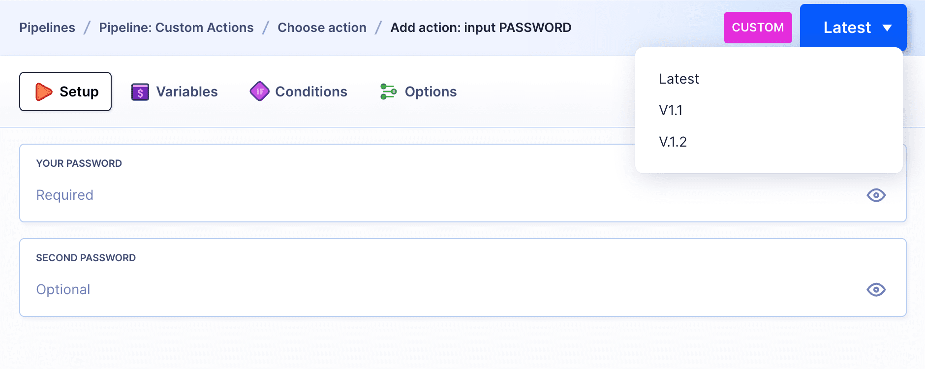 Selecting action version