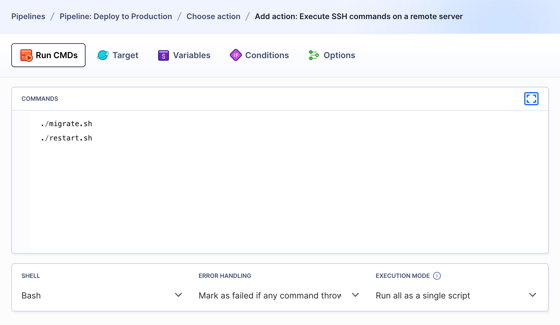 Example workflow with SSH script