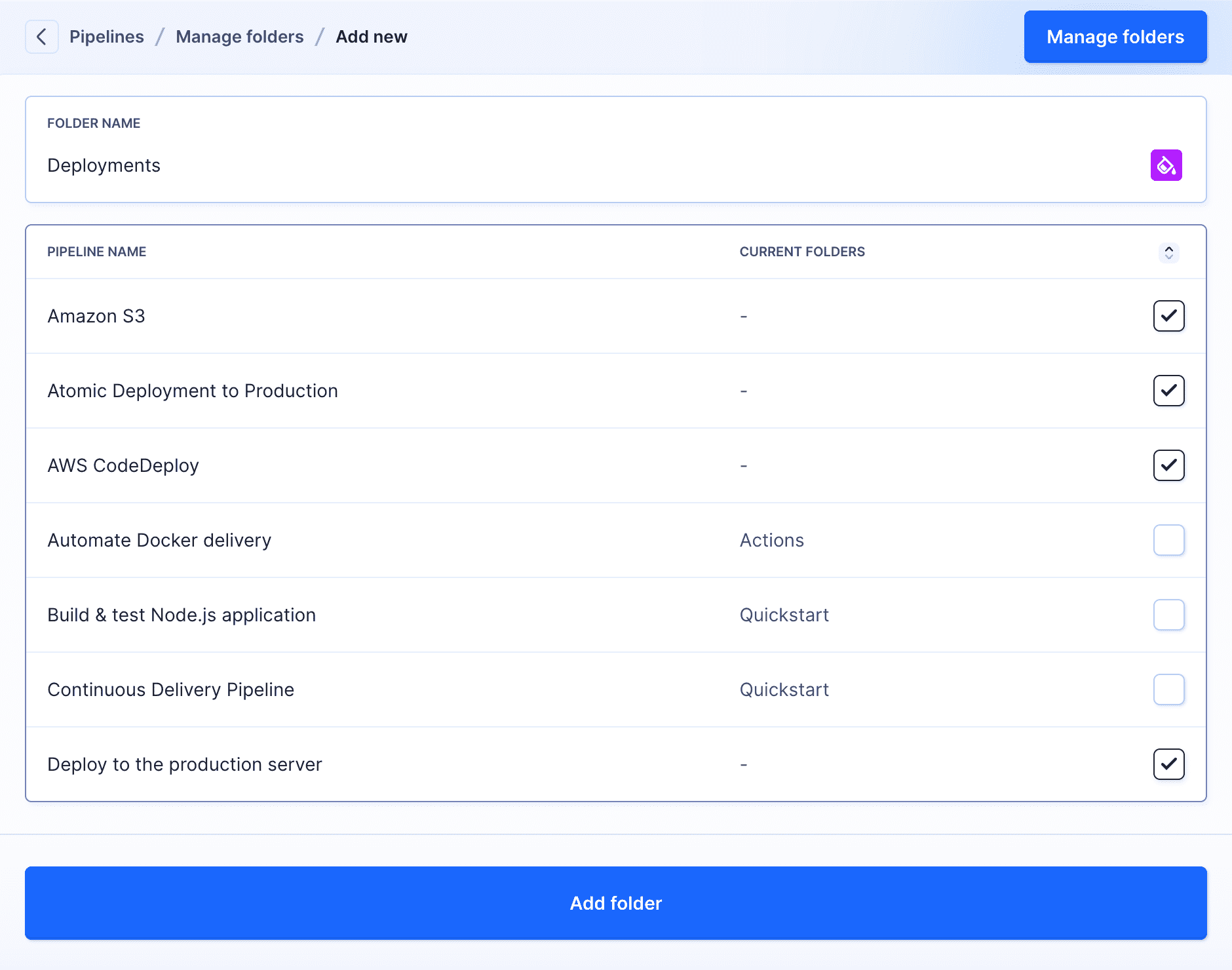 New folder settings