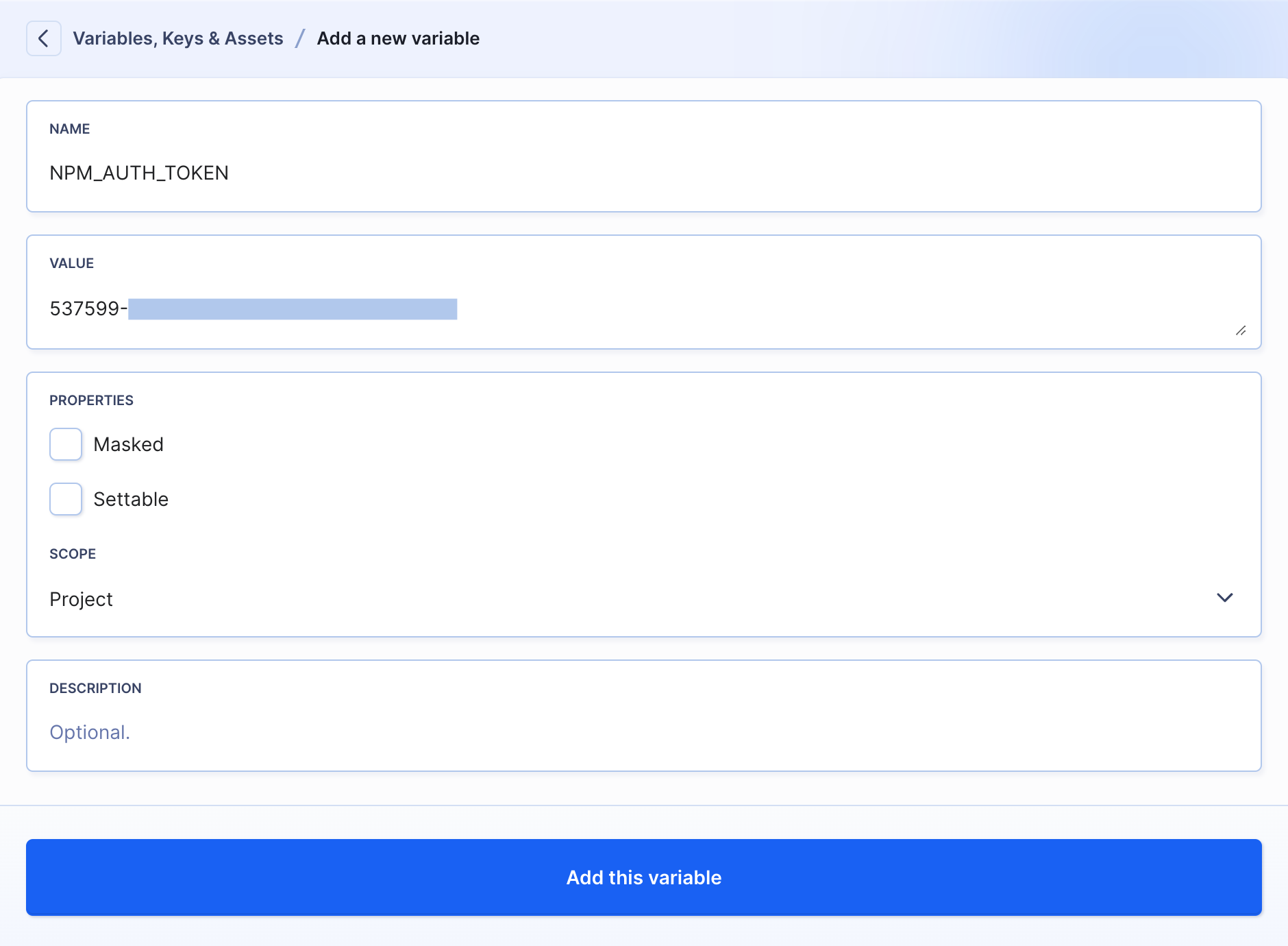 Adding authorization token