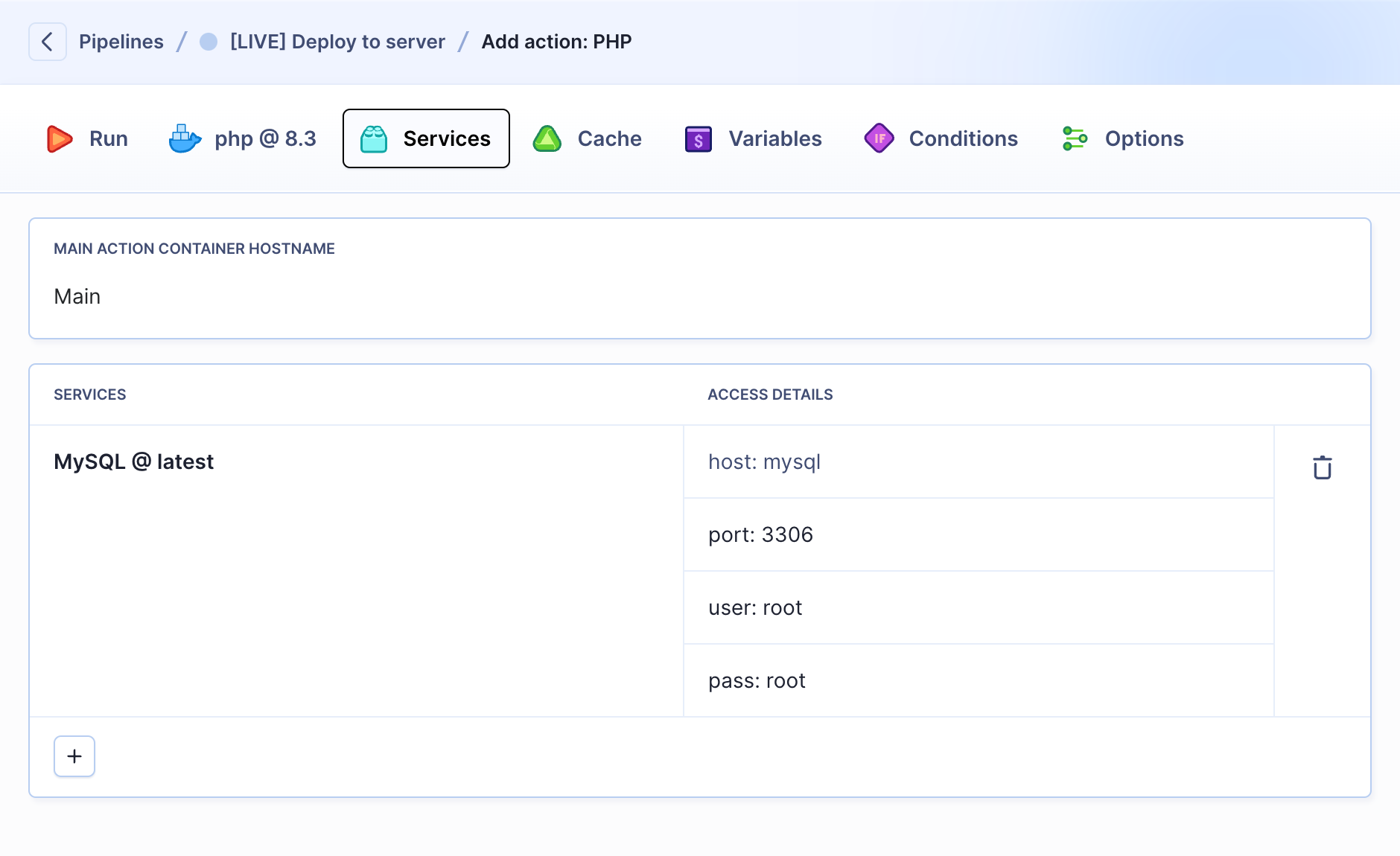 MySQL action attached to build