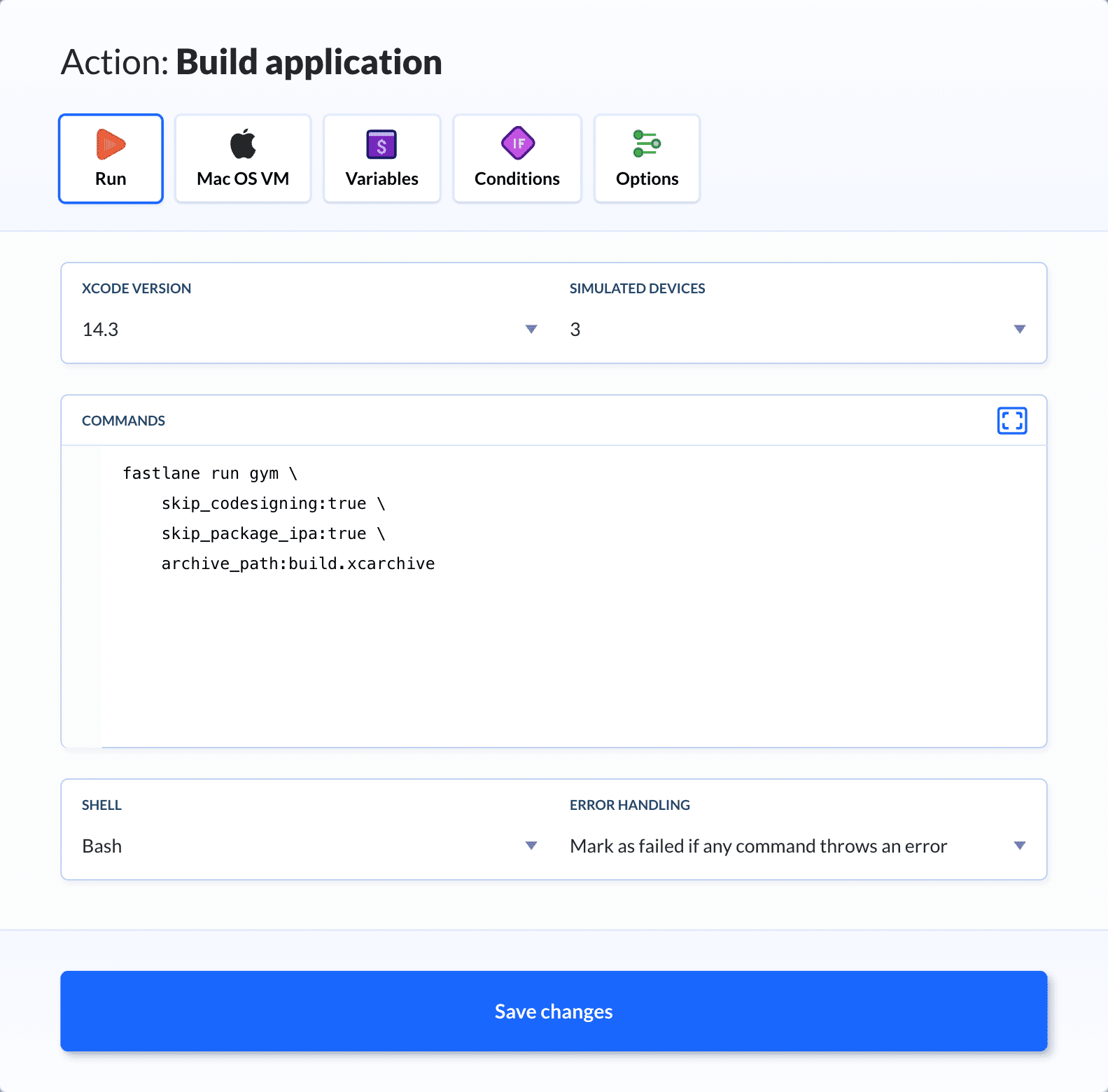 Xcode Build action configuration
