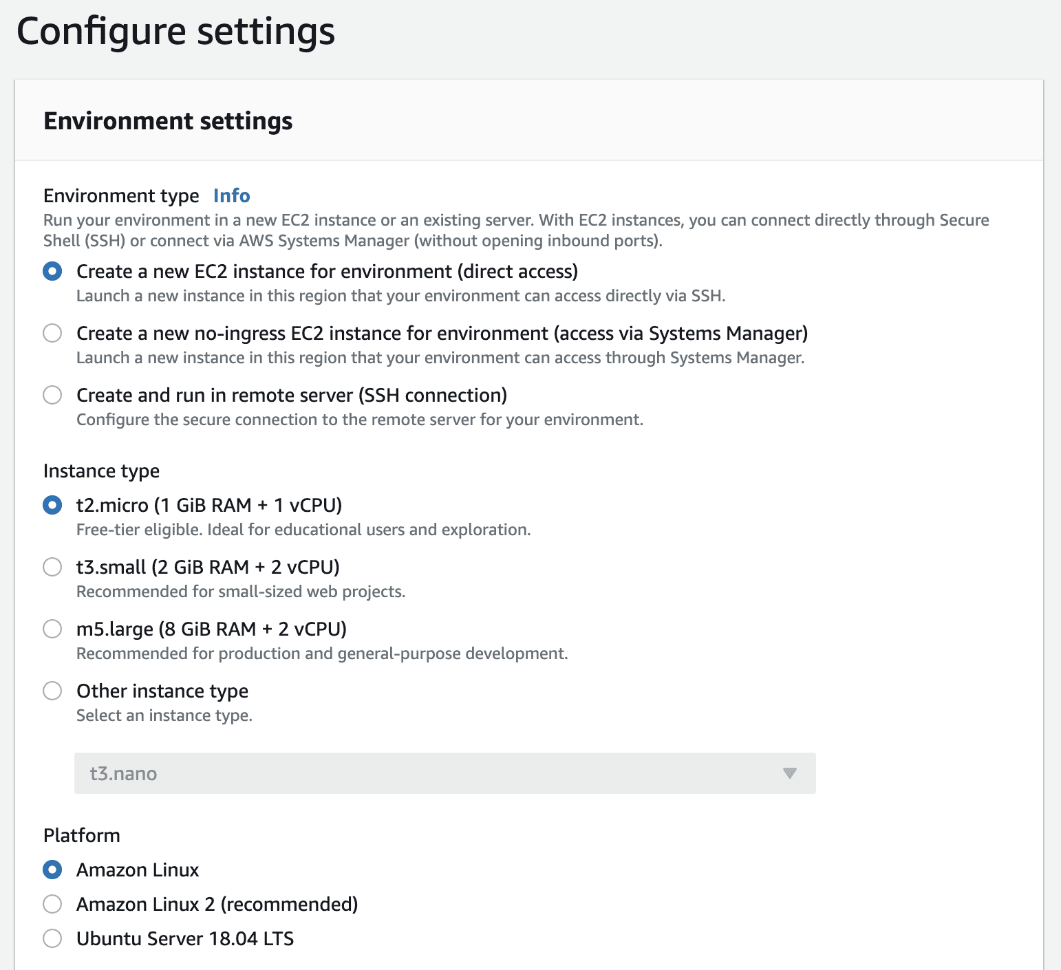 Instance settings configuration