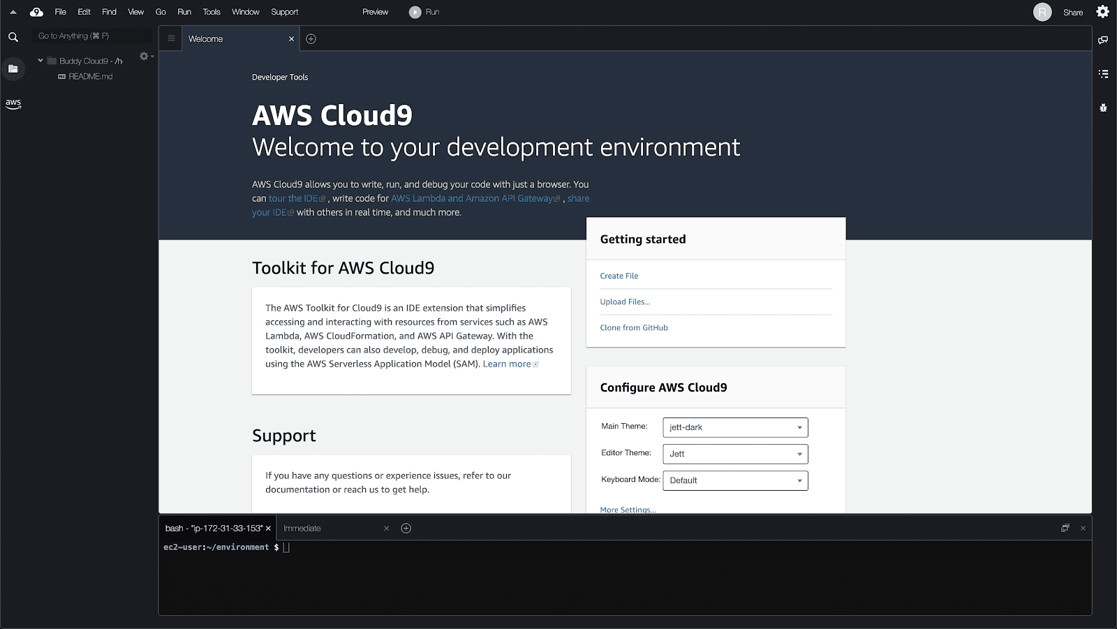 AWS Cloud9 terminal