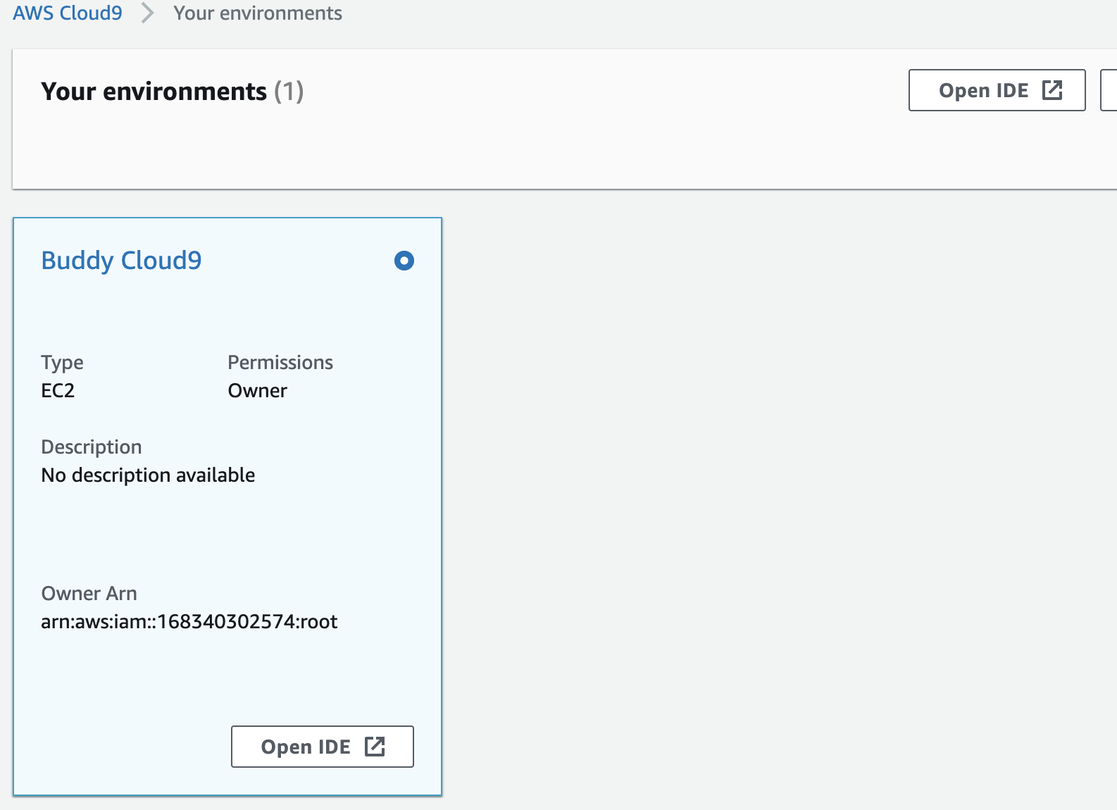 Opening IDE in Cloud9 environment